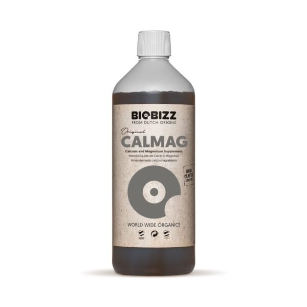 Botella de Biobizz Calmag, suplemento orgánico de calcio y magnesio para corregir carencias en plantas y mejorar la fotosíntesis.