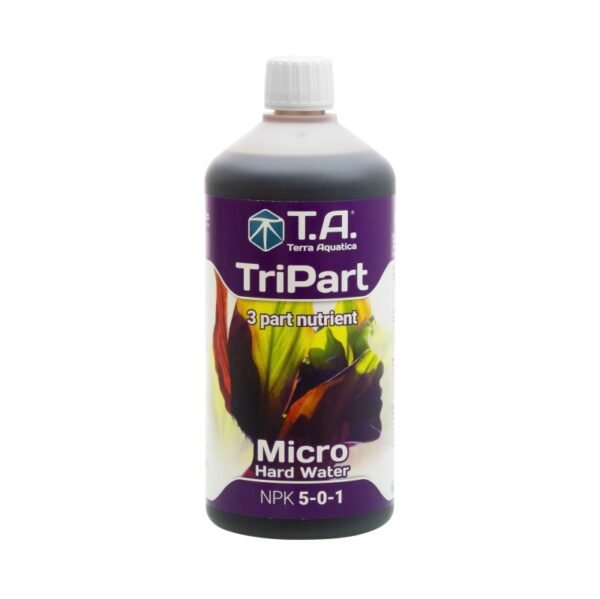 Botella de Tripart Micro Agua Dura Terra Aquatica, fertilizante base con microelementos quelatados para aguas duras.