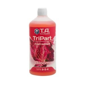 Botella de Tripart Bloom Terra Aquatica, fertilizante base líquido para floración y fructificación de las plantas.
