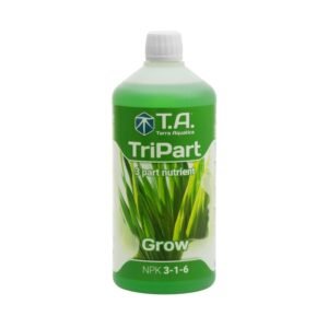 Botella de Tripart Grow Terra Aquatica, fertilizante base líquido para la fase de crecimiento de las plantas.