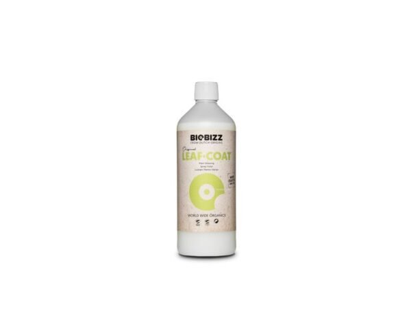 Botella de Biobizz Leaf Coat, spray foliar orgánico protector contra plagas y hongos para cultivos.