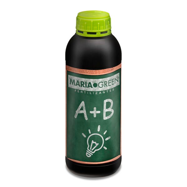 Botellas de Maria Green Mineral A+B, fertilizante mineral completo para crecimiento y floración de cultivos.