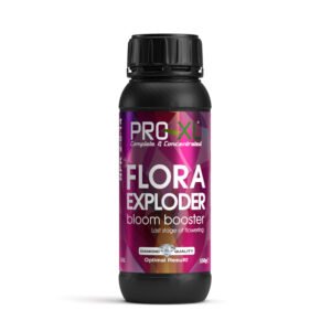 Botella de Flora Exploder PRO-XL, estimulador de floración NPK 2-5-14 con nanopartículas de plata para flores grandes y resistentes.