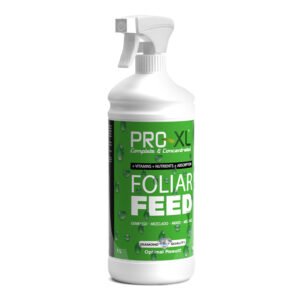 Botella Foliar Feed PRO-XL Spray 1L, nutriente foliar listo para usar que fortalece hojas y esquejes en plantas jóvenes o con raíces dañadas.