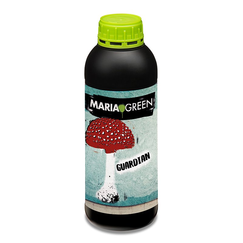 Botella de Maria Green Guardian, bioestimulante con extractos de algas para fortalecer raíces y mejorar la microflora del suelo.