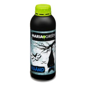 Botella de Maria Green Huano, fertilizante orgánico líquido que mejora el sustrato y potencia el enraizamiento de las plantas.