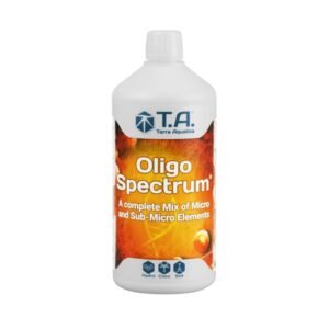 Botella de Oligo Spectrum Terra Aquatica, suplemento de oligoelementos y microelementos esenciales para un crecimiento equilibrado y resistente de las plantas.