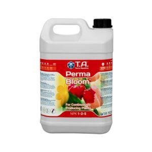 Botella de PermaBloom Terra Aquatica, fertilizante mineral líquido para plantas de fructificación continua que mejora el sabor, la producción y el valor nutricional.