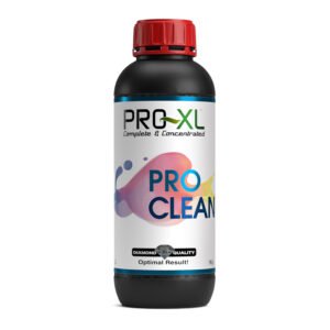 Botella de PRO CLEAN PRO-XL, limpiador líquido para sistemas de riego e hidroponía que evita obstrucciones y acumulación de sales.