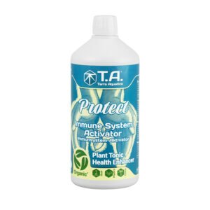 Botella de Protect Terra Aquatica, bioestimulante natural que refuerza el sistema inmunitario y protege las plantas contra insectos.