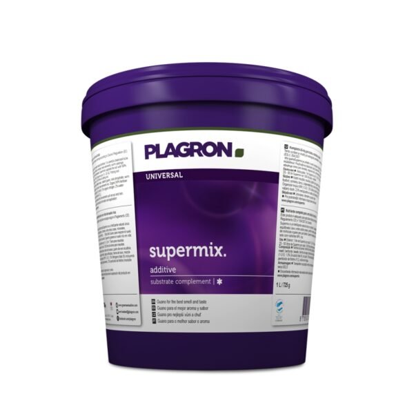 Supermix Plagron abono orgánico que enriquece la tierra y estimula el crecimiento y floración de las plantas.