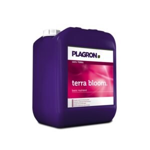 Botella de Terra Bloom Plagron, fertilizante biomineral para floración abundante y de alta calidad en todo tipo de suelos.