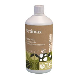 Botella de Urtimax Terra Aquatica, bioestimulante natural que mejora la resistencia y el crecimiento de las plantas.