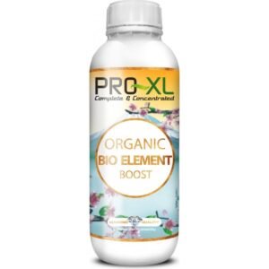 Botella de Organic Bio-Element Boost PRO-XL, bioestimulante orgánico que mejora la absorción de nutrientes y aporta microelementos al suelo.